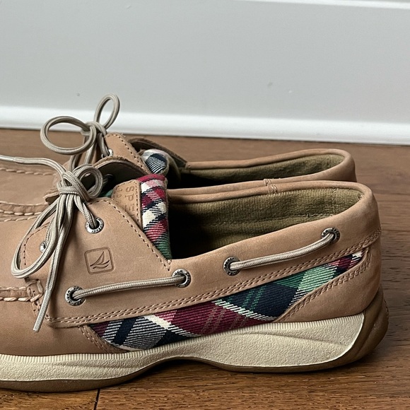 Sperry Top Sider Size 9.5 Khaki Leather Plaid Preppy Bluefish Oxford Boat Shoes - Picture 6 of 13
